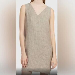 NWOT THEORY Beige Stripe Linen Sleeveless Mini Dress. Size 2
